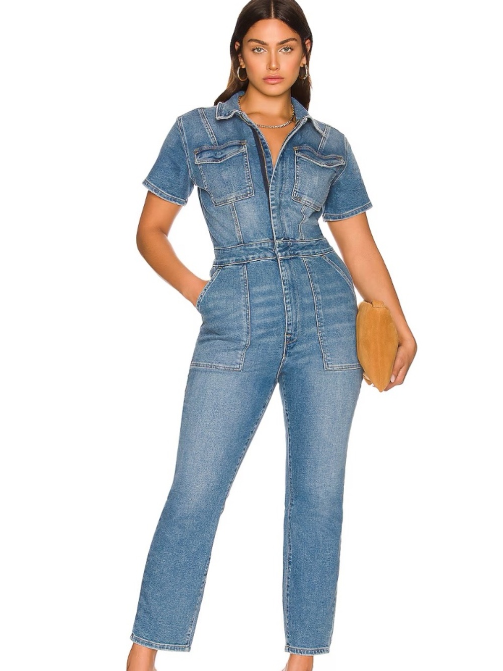 Good American Fit For Success Denim Utility Jumpsuit Size X-Small Gently Used